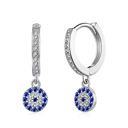 Evil Eye 925 Sterling Silver Micro Pave Cubic Zirconia Hoop Earrings for Women, with S925 Stamp