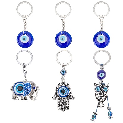 Брелок, со сглазом лэмпворк и кольцами для ключей из сплава, платина