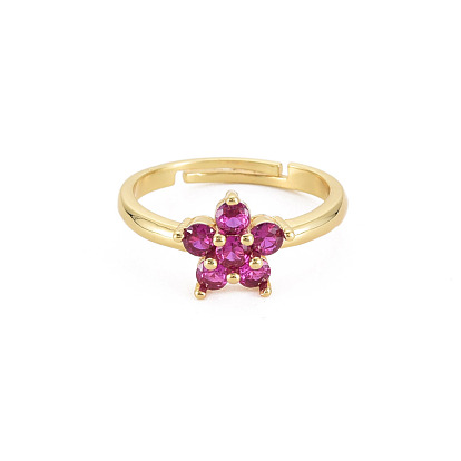 Glass Flower Adjustable Ring, Real 18K Gold Plated Brass Jewelry for Women, Cadmium Free & Lead Free