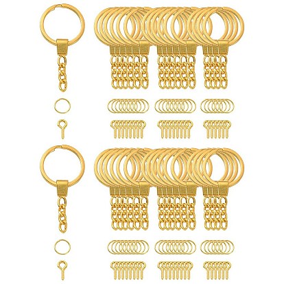 10Pcs Iron Split Key Rings, with Curb Chains, with 20Pcs Iron Open Jump Rings & 20Pcs Screw Eye Pin Peg Bails