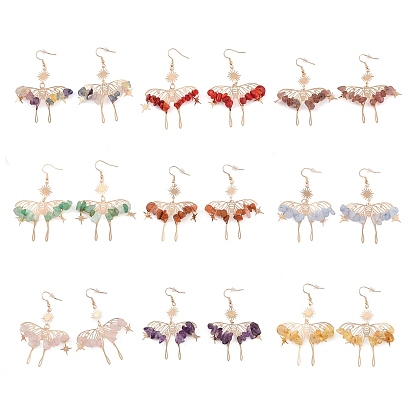 Серьги с подвесками из натуральных и синтетических драгоценных камней, Богемные полые бабочки из латуни для женщин