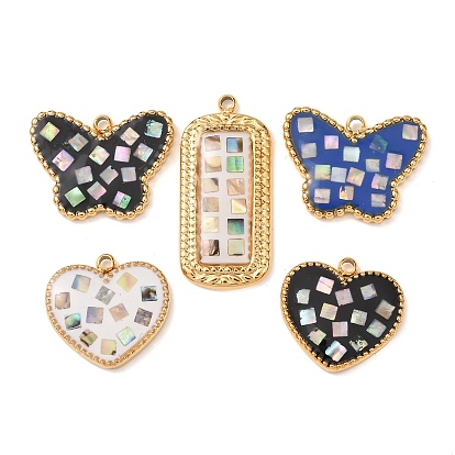 304 нержавеющей стальной эмали подвески, прямоугольные/сердечные подвески, с оболочкой, золотые
