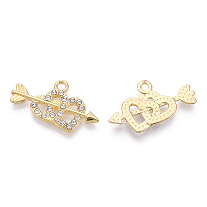 Alloy Pendants, with Crystal Rhinestone, Cadmium Free & Lead Free, Heart with Arrow, for Valentine's Day