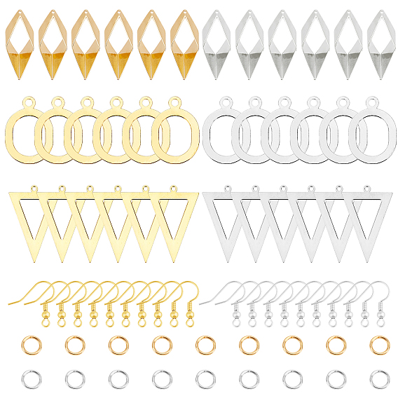 Наборы для изготовления сережек diy, 48 кулоны из латуни овальной формы и геометрической формы., латунные крючки для серег и железные кольца для прыжков