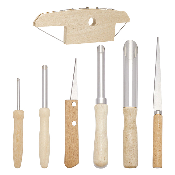 Наборы инструментов для резки и лепки из нержавеющей стали, с деревянной ручкой, ручка для резьбы по глине