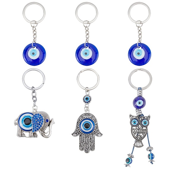 Брелок, со сглазом лэмпворк и кольцами для ключей из сплава, платина