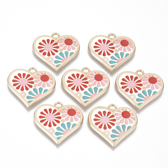 Подвески из эмали и сплава, без кадмия и без свинца, Сердце со цветками , золотой свет