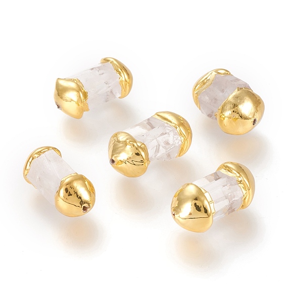 Perles de cristal de quartz naturel, avec les accessoires en laiton plaqués or, colonne, facette