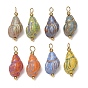Peinture cuite et pendentifs en verre incrustés de métal doré, Pendentifs perlés Picasso, charme de conque, avec des boucles de cuivre, réel 18 k plaqué or