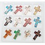 Colgantes de cristal de colores varios hechos a mano, con arena de oro, cruzar, color mezclado, 50x35x6 mm, agujero: 4 mm