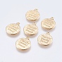 Brass Quote Charms, Flat Round with Word Thankful Grateful Blessed, Real 18K Gold Plated