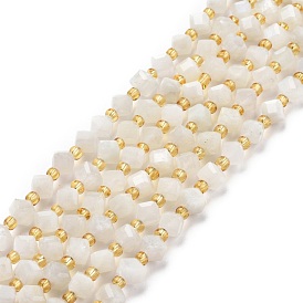 Naturelles perles pierre de lune blanc brins, avec des perles de rocaille, facette, perles de cube en diagonale