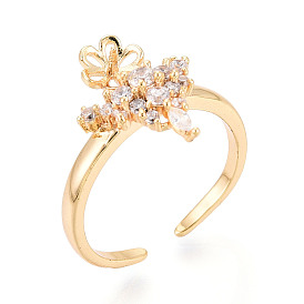 Оправы для колец-манжет из латуни с микропаве из прозрачного кубического циркония, за половину пробурено бисера