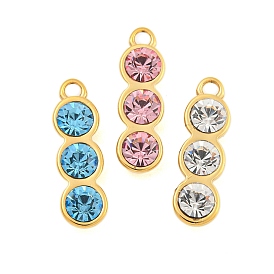 304 Stainless Steel Pendants, with Rhinestone, Pea Charms, Real 14K Gold Plated