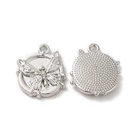 Rack Plating Alloy Crystal Rhinestone Pandants, Nickel Free, Oval with Butterfly Charms