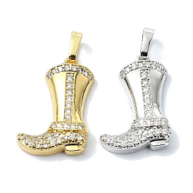 Rack Plating Brass Pave Cubic Zirconia Pendants, Boot, Long-Lasting Plated, Lead Free & Cadmium Free