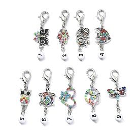 Alloy Resin and Rhinestone Pendant Decoration, with Flat Round Number