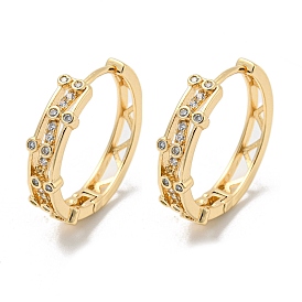 Brass Micro Pave Clear Cubic Zirconia Hoop Earrings, Hollow Triangle