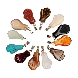 Natural & Synthetic Gemstone Pendants, with Platinum Tone Brass Findings, Palm
