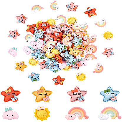 80Pcs 8 Style Resin Cabochons, Star with Bowknot & Flower, Rainbow, Sun with Bowknot