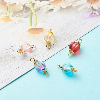 Glass Pumpkin Connector Charms, with 304 Stainless Steel Findings, Mixed Color