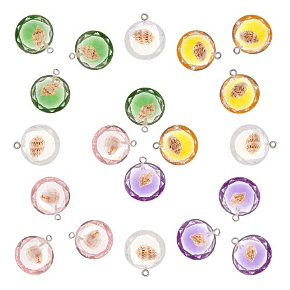 Transparent Epoxy Resin Pendants, with Natural Shell Inside and Platinum Plated Iron Loop, Diamond Shape