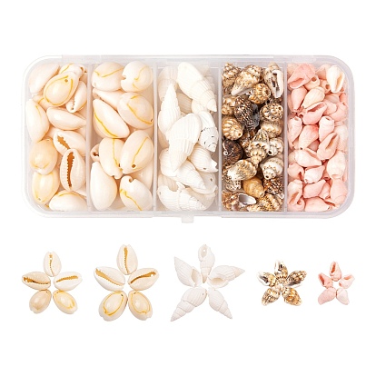 4 стильные бусины из натурального каури, трубы и морских раковин