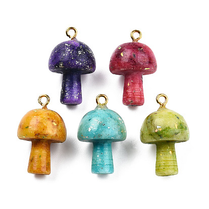 Natural Quartz Pendants, with Light Gold Plated Alloy Loops and Natural Opal, Dyed & Heated, Mushroom