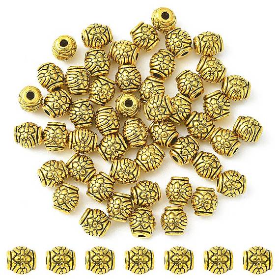 Сплавочные овальные бусины тибетского стиля , без кадмия и без свинца, барабан с цветком