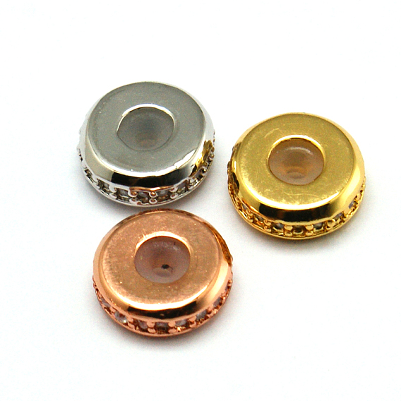 Rondelle латунь кубического циркония бусы, без кадмия, без никеля и без свинца, 8x3 мм, отверстие : 3 мм