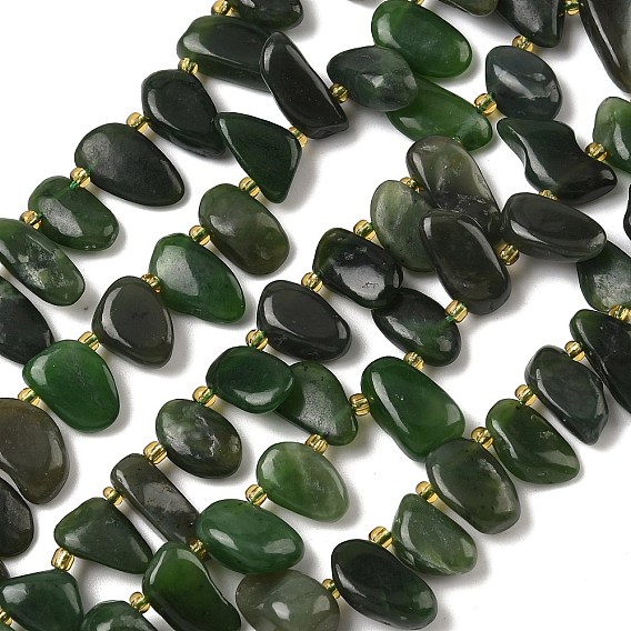 Бусы из натурального канадского нефрита, слеза, Топ пробуренной, с бисером