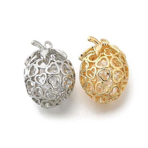 Латунь с кубическим цирконием подвеской, без кадмия, без никеля и без свинца, клубника с сердечками