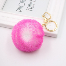 Gradient Color Plush Keychain with Dual-Color Pom Poms for Bags and Accessories