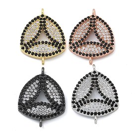 Rack Plating Brass Micro Pave Clear & Black Cubic Zirconia Triangle Connector Charms, Long-Lasting Plated, Cadmium Free & Lead Free