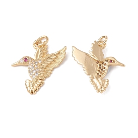 Rack Plating Brass Micro Pave Cubic Zirconia Pendants, Hummingbird Charms, Cadmium Free & Lead Free, with Jump Ring