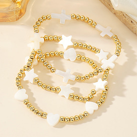 Латунные круглые бусины эластичные браслеты, украшения из ракушек для женщин