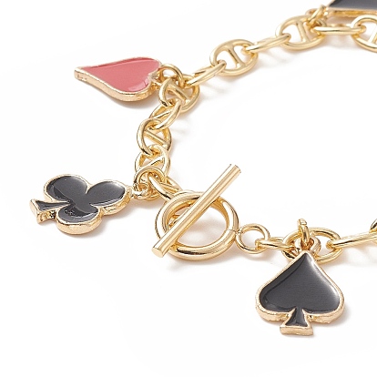 Playing Cards Alloy Enamel Charm Bracelet, 304 Stainless Steel Jewelry for Women