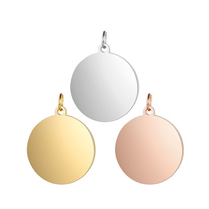 304 подвески из нержавеющей стали, с целью перехода в кольце, плоский круглый шарм, пустая бирка с зеркальной полировкой