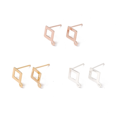201 Stainless Steel Stud Earring Findings, with 316 Surgical Stainless Steel Pins and Horizontal Loop, Rhombus