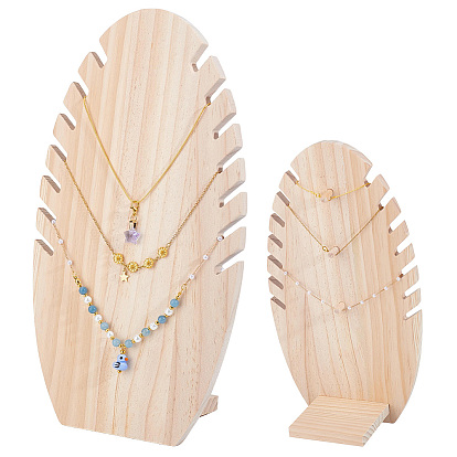 Présentoirs à colliers en bois à dos incliné, Organisateur de collier pendentif, Forme "feuille"