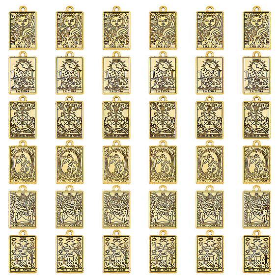 36 шт 6 подвески из сплава в тибетском стиле, прямоугольник с шармом Таро