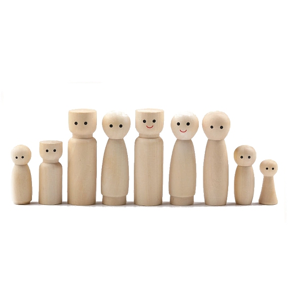 Unfinished Wooden Peg Dolls, Wooden Peg with Printed Eyes, for Children's Creative Paintings Craft Toys