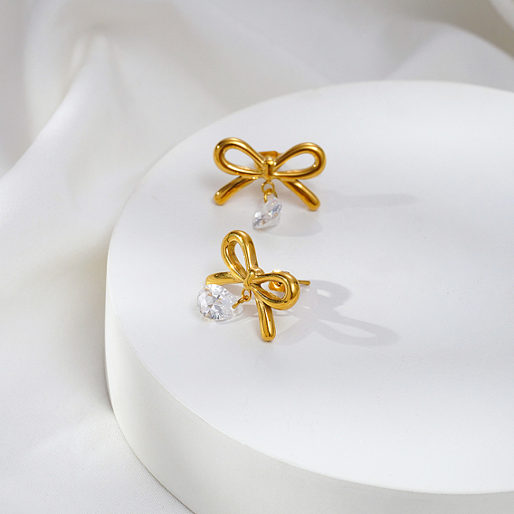 Серьги-гвоздики в форме капли из нержавеющей стали с прозрачным кубическим цирконием, простой дизайн, для женщин