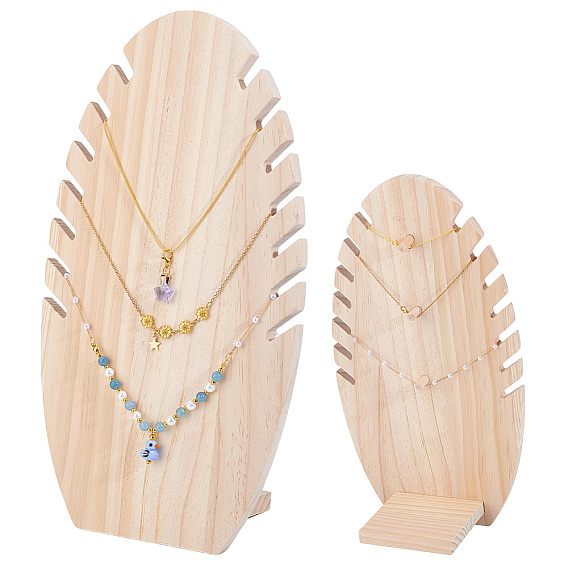Expositores de madera para collares con parte trasera inclinada, Organizador de collares colgantes, forma de la hoja