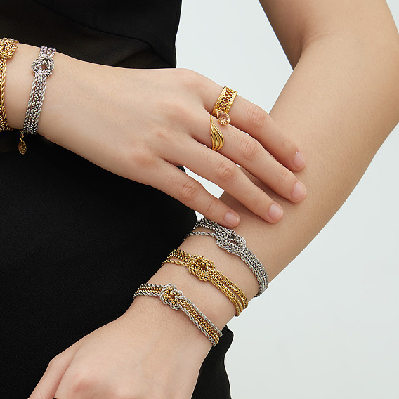 304 из нержавеющей стали цепи браслеты, многослойные браслеты для женщин, узел