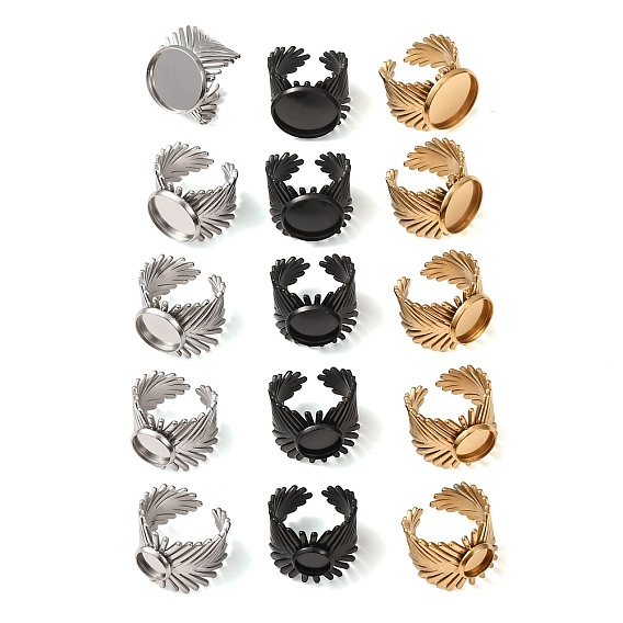 V-Shaped 304 Stainless Steel Cuff Ring Components, Round Pad Ring Setting