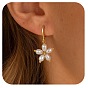 Plastic Pearl Five-Petal Flower Dangle Earrings, Brass Hoop Earrings for Women