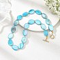 AB Color Natural Freshwater Shell Flat Oval Beaded Necklaces, with 304 Stainless Steel Toggle Clasps, Golden