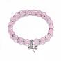 Natural Gemstone Charm Bracelets, Stretch Bracelets, with Alloy Dragonfly Pendants, Antique Silver