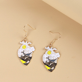 Whimsical Heart Earrings with Ocean Eyes, Whale and Butterfly Design